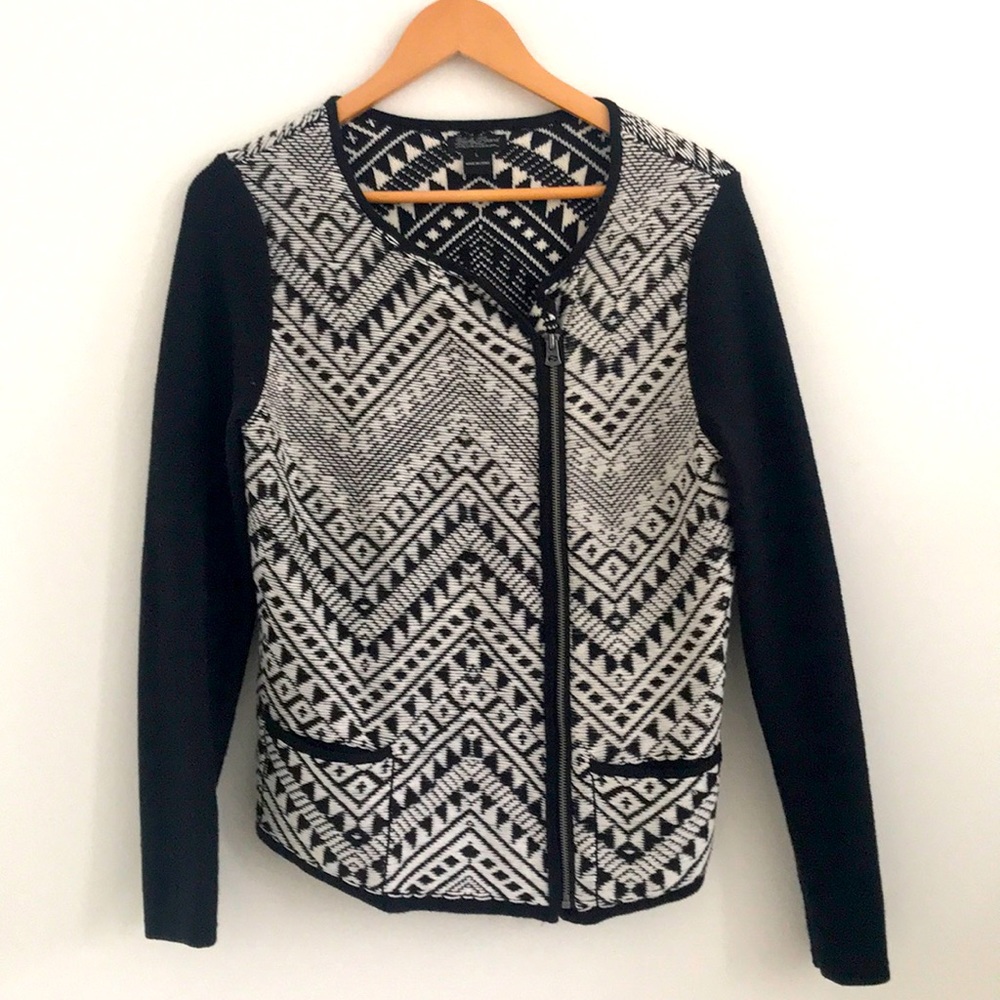 Lucky Brand Black & White Full Zip Sweater